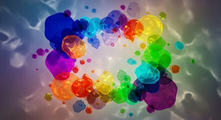 Colorful translucent liquid blobs arranged in a circular pattern