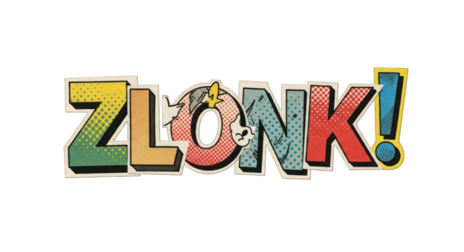 Colorful ZLONK Comic Book Style Word Art.
