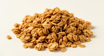 Granola pile on a white background