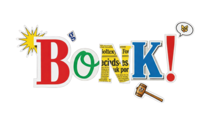 Colorful Collage Word Art Book with Gavel and Starburst.