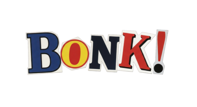 Colorful BONK Word Art with Comic Style Letters.