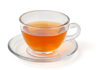 Red tea in a clear cup. isolated on white background.