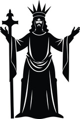 Obraz premium christ jesus face with crown and throne black silh.eps