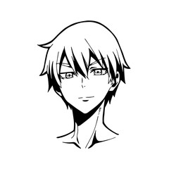 Black and white hot anime character line art illustration, stylish minimal outline drawing in clean style