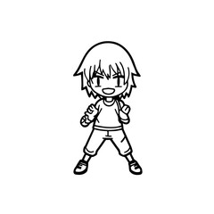 Black and white hot anime character line art illustration, stylish minimal outline drawing in clean style
