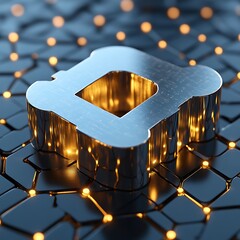 Metallic symbol on a grid of glowing points