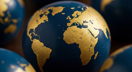 Close up collection of blue and gold globes