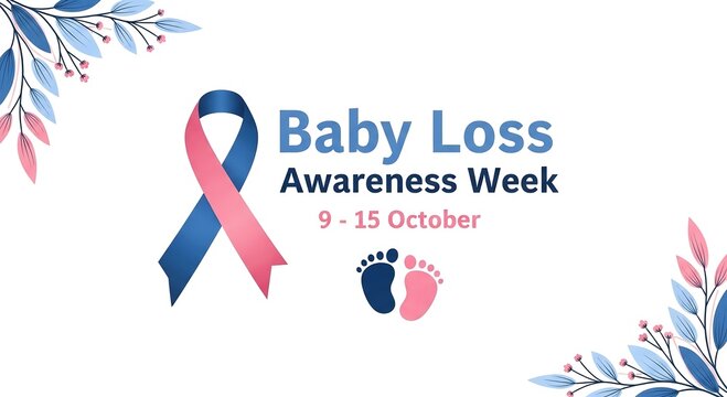 Remembering precious lives lost baby loss awareness week with blue and pink ribbon and footprints