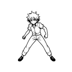 Black and white hot anime character line art illustration, stylish minimal outline drawing in clean style