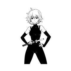 Black and white hot anime character line art illustration, stylish minimal outline drawing in clean style