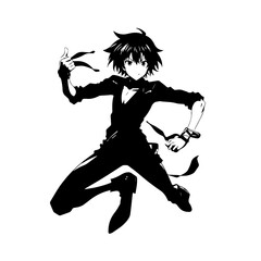 Black and white hot anime character line art illustration, stylish minimal outline drawing in clean style
