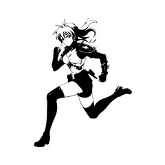 Black and white hot anime character line art illustration, stylish minimal outline drawing in clean style