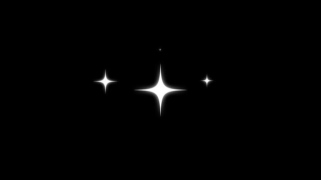 Twinkling stars animation, fairy twinkle stars on black screen  background, 2D shining star, white cartoon blinking stars, flat vector doodle sparkle, Shine effect sprite sheet for motion design. 4k