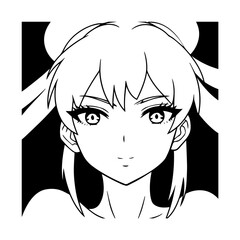 Black and white hot anime character line art illustration, stylish minimal outline drawing in clean style
