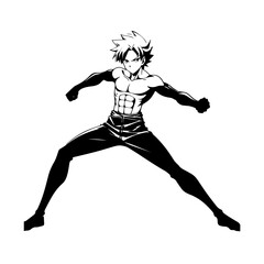 Black and white hot anime character line art illustration, stylish minimal outline drawing in clean style
