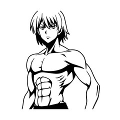 Black and white hot anime character line art illustration, stylish minimal outline drawing in clean style