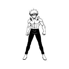 Black and white hot anime character line art illustration, stylish minimal outline drawing in clean style
