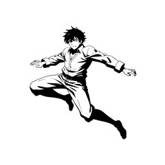 Black and white hot anime character line art illustration, stylish minimal outline drawing in clean style