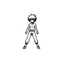 Black and white hot anime character line art illustration, stylish minimal outline drawing in clean style