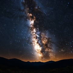 Milky Way across a star-studded night sky, silhouetted mountains