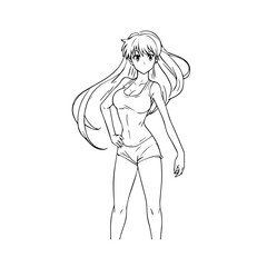 Black and white hot anime character line art illustration, stylish minimal outline drawing in clean style
