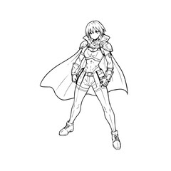 Black and white hot anime character line art illustration, stylish minimal outline drawing in clean style
