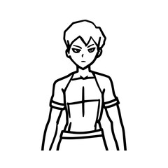 Black and white hot anime character line art illustration, stylish minimal outline drawing in clean style
