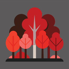 a flat design of a forest with red and brown trees (1).eps