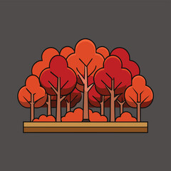a flat design of a forest with red and brown trees.eps