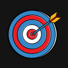 a flat design of a blue archery target with a red .eps