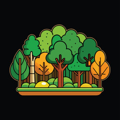 a flat design of a forest with green and brown tre.eps
