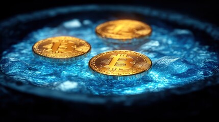 Cryptocurrency coins on ice