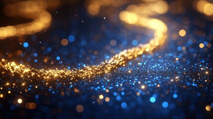 Abstract golden thread and blue particles design