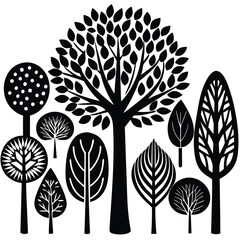 a diverse set of stylized trees in teal and brown  (1).eps