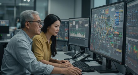 Data analysis session with experts in a modern office technology environment collaborative viewpoint