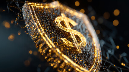 Golden Dollar Shield Cyber Security Financial Protection digital banking