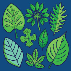 a collection of green leaves in various shapes on  (1).eps