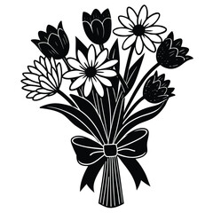 a bouquet of pink tulips and white daisies with a  (1).eps