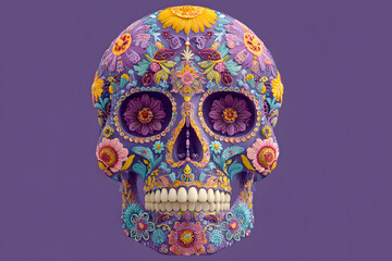 sugar skull in a purple background
