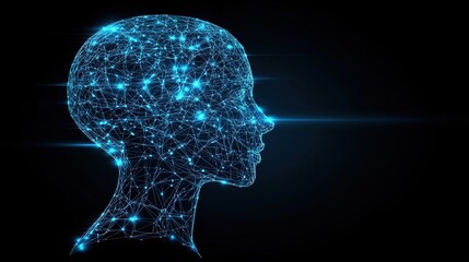 AI Artificial Intelligence Digital Brain Concept, Robotics Theme Polygonal Human Face Vector Illustration