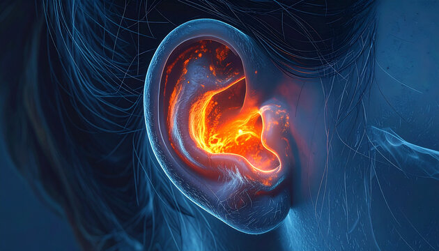 Medical Illustration of Otitis Media, the Inflammation of the Inner Ear, Detailed Ear Pain, Illustration of Acute Otitis Media Symptoms