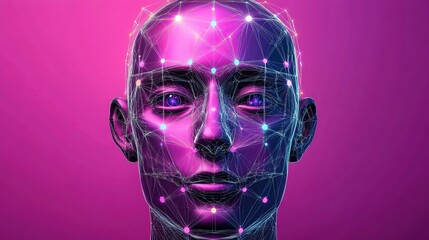 AI Artificial Intelligence Digital Brain Concept Illustration, Polygon Human Face, Robotics Theme Vector Art