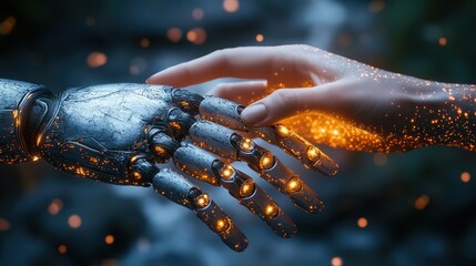 Futuristic Concept: Human-Robot AI Interaction Showcasing Machine Learning and Generative AI Technology