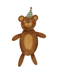 An Adorable Cartoon Bear wearing a Party Hat is perfect for celebrations and joyful occasions