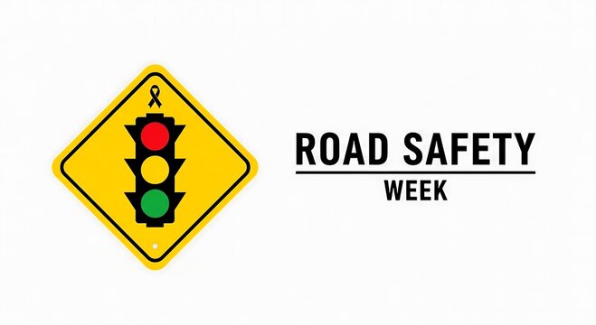 Road safety week promotes awareness with traffic signal symbol and bold text