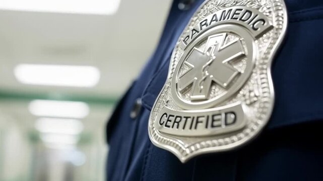 Close-Up of Emergency Medical Services Badge on Uniform