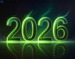 Glowing Green 2026 New Year.
