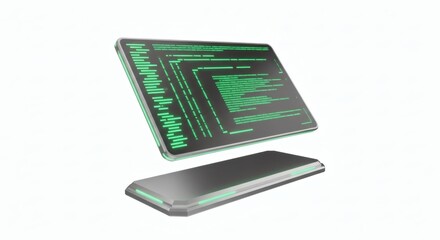 Digital Tablet Displaying Green Code with Reflection