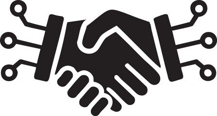 Digital Technology Partnership and Handshake Silhouettes Vector Icon