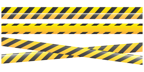Vector illustration of black and yellow warning tape used for crime scenes, construction zones, and hazardous area marking in safety and law enforcement themes